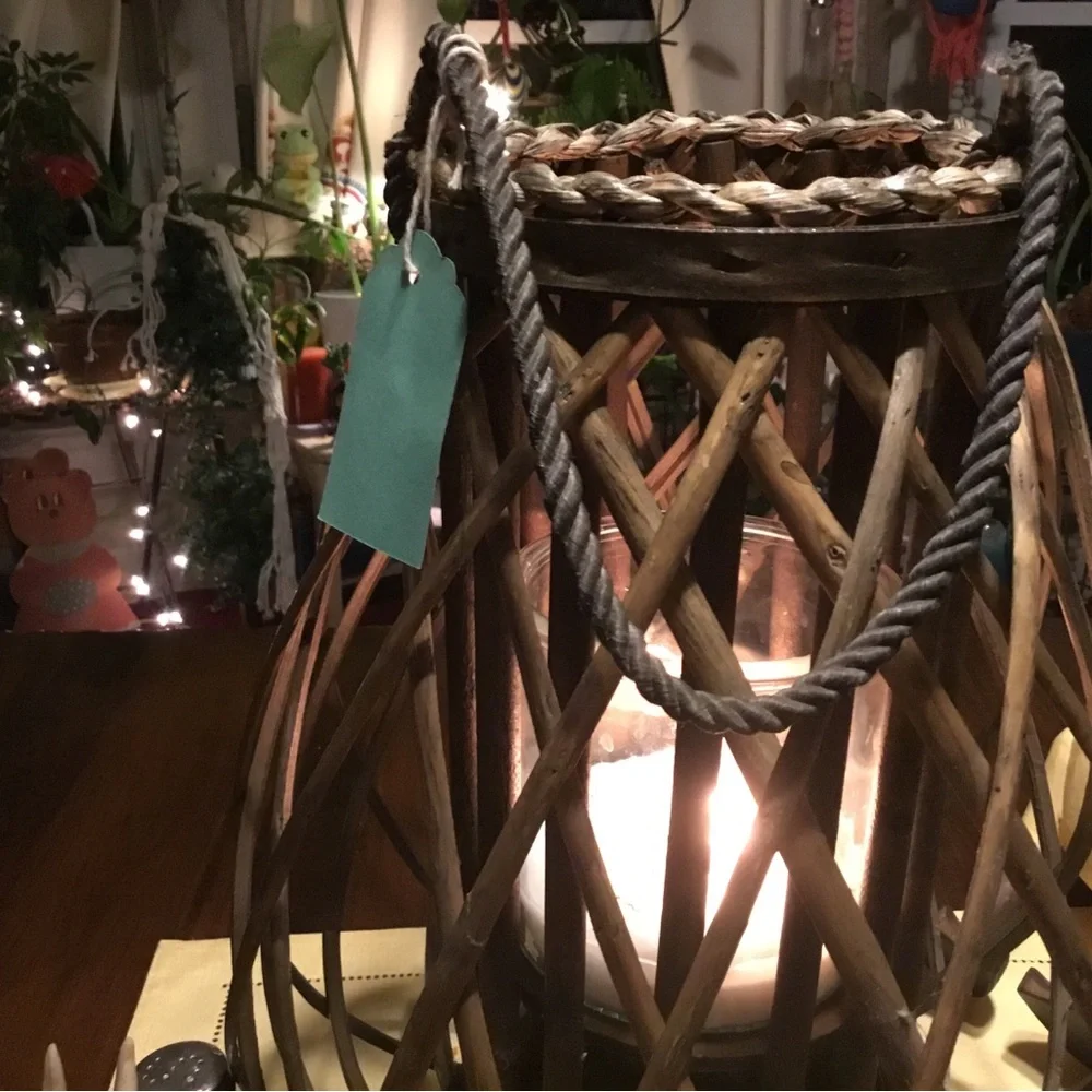 Handcrafted Woven Lantern Candle Holder - Brown